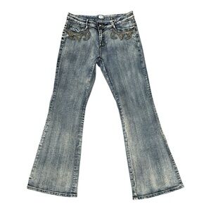 Cache Blue Embellished Bootcut Jeans Size 12 Y2K Western Cowgirl Stretch Denim